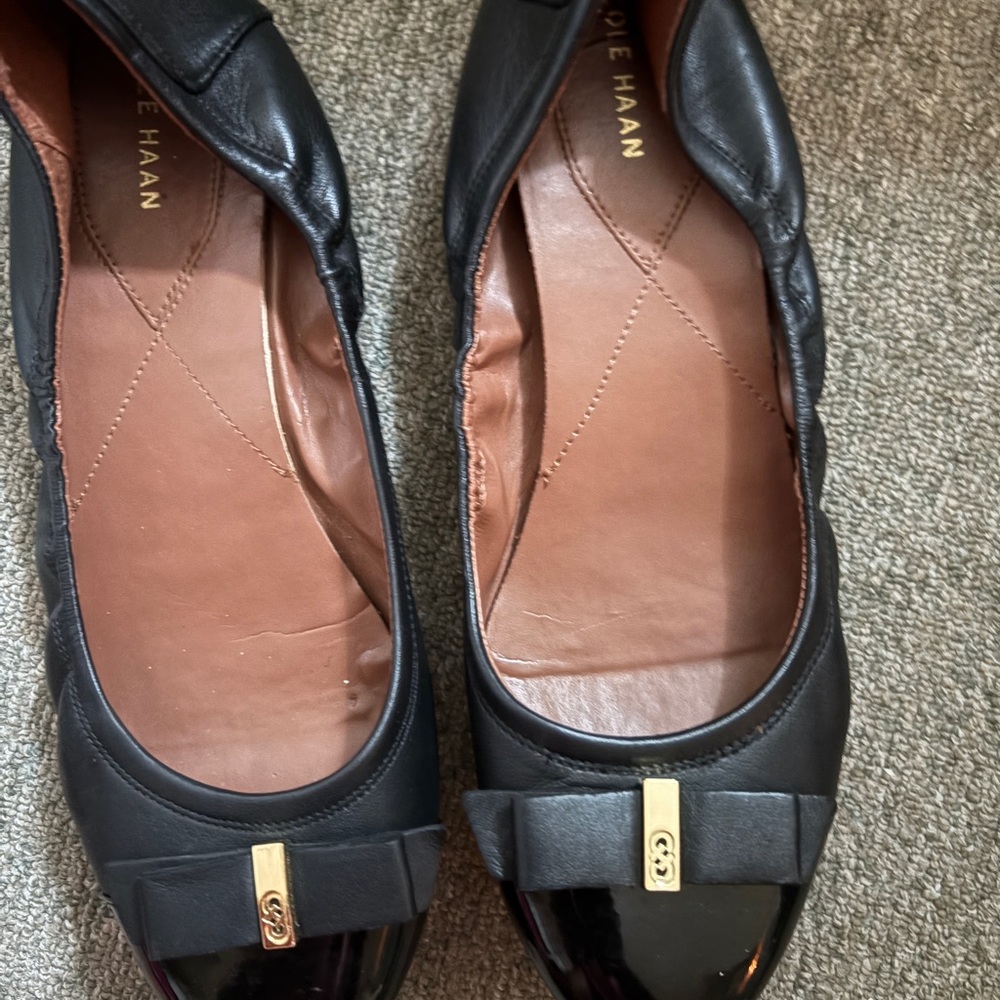 Cole Haan Black Flats with Gold Detail